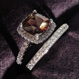 1 par de anillos de circón con incrustaciones de cobre en forma de corazón cuadrado redondo de moda