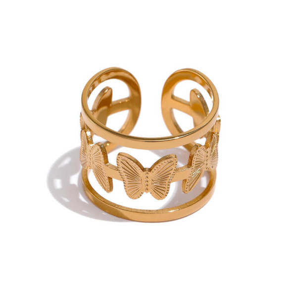 Anillos chapados en oro con revestimiento de acero inoxidable y mariposa de estilo vintage