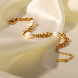 Pulseras de perlas artificiales con revestimiento de acero inoxidable geométrico de moda