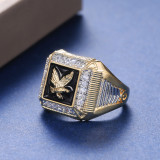 Nuevo Anillo chapado en oro de cobre y diamante circundante con águila galvanizada para hombre