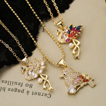 Collar con colgante de circonita perla chapada en oro de 18 quilates con diseño de pájaro flamenco y estilo sencillo a granel