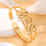 Brazalete de circón con incrustaciones ahuecadas con revestimiento de acero de titanio cuadrado redondo brillante de estilo simple