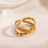 Venta al por mayor anillos abiertos chapados en oro de 18K con revestimiento de acero inoxidable de color sólido cruzado de estilo vintage