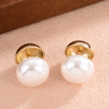 1 par de aretes chapados en oro de 14K con incrustaciones de perlas de cobre y chapado en Color sólido de estilo Simple y elegante