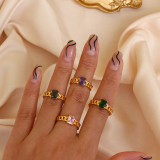 Anillos geométricos de acero inoxidable a la moda para mujer, anillos geométricos de acero inoxidable con circonita metálica de marea nacional