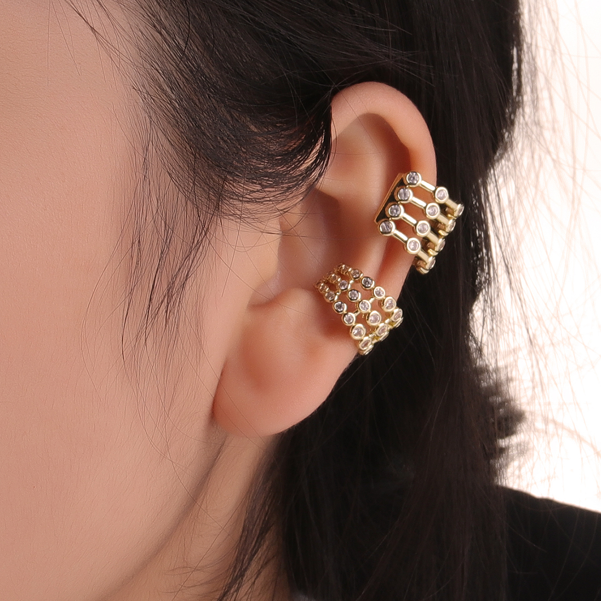 1 pieza Clips para oreja con circonita chapado en cobre geométrico a la moda