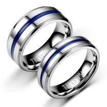 Joyería al por mayor Joyería de anillo liso de acero de titanio azul