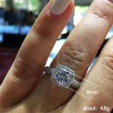 Nueva joyería de cobre, anillo de diamante con microincrustaciones de circón redondo cuadrado a la moda