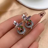 1 par de pendientes colgantes chapados en oro blanco con incrustaciones de flores de estilo sencillo e informal con incrustaciones de cobre y circonita