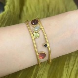 Brazalete de piedras preciosas artificiales con incrustaciones de cobre redondo elegante para dama