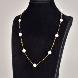 Collar de acero de titanio geométrico elegante para mujer Collares de acero inoxidable con perlas con cuentas