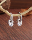 1 par de pendientes colgantes chapados en oro blanco con incrustaciones de cobre y circonita circular de estilo coreano estilo francés estilo Simple chapado en letras