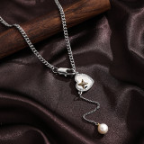Collar con colgante Chapado en plata con forma de corazón y estrella, estilo Hip-Hop, cadena chapada en cobre con incrustaciones de perlas de agua dulce y circonita