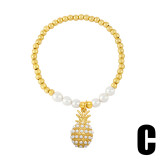 Estilo barroco Forma de corazón Lazo Nudo Llave Cobre Chapado en oro Perlas artificiales Pulseras de circón 1 pieza
