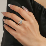 Anillo Ajustable Con Abertura De Circonio Con Incrustaciones De Cobre De Moda