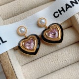 1 par de pendientes colgantes con diamantes de imitación de cobre con incrustaciones en forma de corazón estilo IG