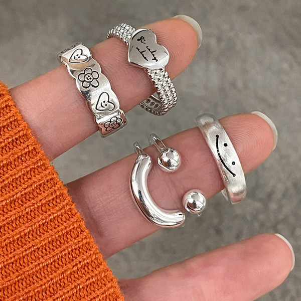 1 pieza de anillos de cobre con forma de corazón geométrico a la moda con cara sonriente