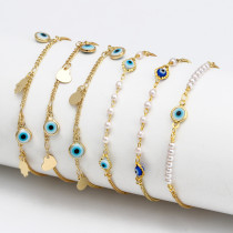 Pulseras de perlas artificiales de cobre con forma de corazón y ojo de diablo geométrico a la moda