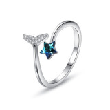 Anillo abierto de cristal con incrustaciones de cobre chapado en cola de pez estrella de moda 1 pieza