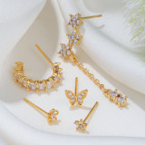 Conjunto de 5 piezas de aretes colgantes de circón con cadena asimétrica de cobre, mariposa, flor, estrella de moda