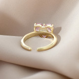 Anillo abierto de cobre con forma de corazón dulce, anillos de cobre con circonita chapada en oro, 1 pieza