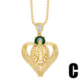 1 pieza de collar con colgante de circonita con incrustaciones de cobre en forma de corazón de la Virgen María a la moda