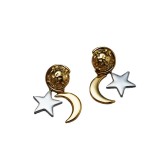 1 par de pendientes colgantes de cobre chapados en luna y estrella de estilo simple