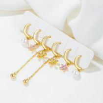1 Juego de pendientes chapados en oro de 18K con incrustaciones de flores y perlas de borla de estilo Simple y elegante