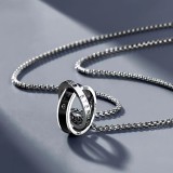 Hip-Hop exagerado estilo Simple doble anillo chapado en acero inoxidable incrustaciones de circón collar con colgante Chapado en plata