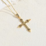 Collar con colgante de circonio chapado en oro de 14 quilates con cruz de cobre clásico lujoso elegante a granel