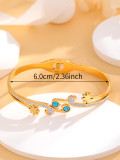 Brazalete de circón con incrustaciones ahuecadas con revestimiento de acero de titanio cuadrado redondo brillante de estilo simple