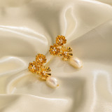 Pendientes chapados en oro de 18K con incrustaciones de perlas de imitación, cristal Artificial de cobre, Pastoral, informal, 1 par