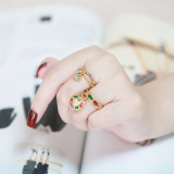 Anillo abierto de cobre con forma de corazón de moda, anillos de cobre con circonita
