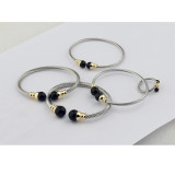 Pulseras de anillos para mujer con cuentas de vidrio con incrustaciones de cobre y acero inoxidable con bola de estilo simple