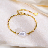 Collar de pulseras chapado en oro de 18K chapado en acero inoxidable con perlas de estilo clásico elegante informal