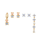 Pendientes de cobre con incrustaciones de diamantes de imitación artificiales de latón con forma de flor de oso a la moda