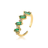 Pulsera femenina con anillo de circón ajustable abierto verde con microincrustaciones chapadas en oro simple de 18 quilates