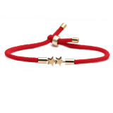 Pulsera de cobre para mujer con cuerda de Milán roja ajustable con estrella cruzada y corazón a la moda