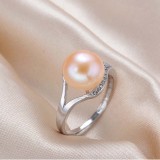 Anillos de circón de perlas con incrustaciones de cobre redondos de estilo simple
