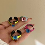 Anillos abiertos de esmalte de cobre con ojos de estilo de dibujos animados