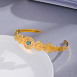 Brazalete De Turquesa Chapado En Oro De Acero Inoxidable Geométrico De Moda