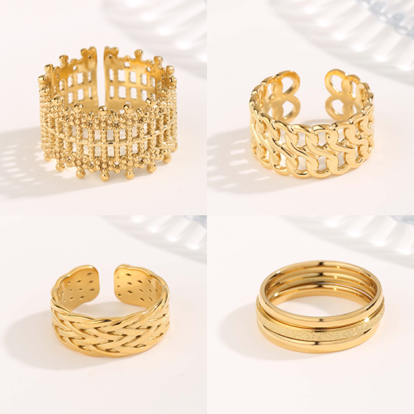 Estilo simple Estilo clásico Geométrico Titanio Acero Chapado irregular Ahueca hacia fuera Anillos abiertos chapados en oro
