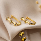 1 par de aretes chapados en oro de 18 quilates con incrustaciones de revestimiento geométrico de estilo simple