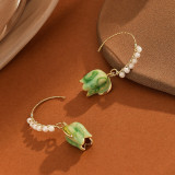 1 par de ganchos para la oreja de cobre, perlas de agua dulce, flores, estilo Simple y elegante