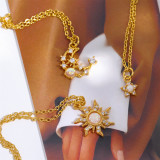 Collar con colgante chapado en oro de 14 quilates con incrustaciones de cobre y circonita de ópalo, elegante, sol, estrella, luna