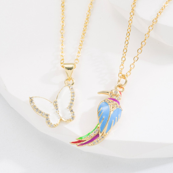 Collar con colgante de cobre con forma de pájaro y mariposa, collares de cobre con circonita chapada en oro