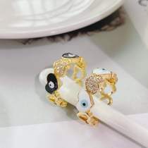 Anillo de tendencia de moda Anillo abierto con ojos en forma de corazón y diamantes en forma de gota de aceite chapados en oro de 18 quilates