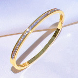 Brazalete de diamantes de imitación artificiales chapado en acero de titanio redondo para mujer 1 pieza