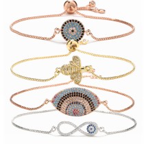 Elegantes pulseras de circón chapadas en cobre con abeja y ojo del diablo, 1 pieza