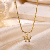 Collar con colgante chapado en oro de 18 quilates con incrustaciones de acero inoxidable y letras artísticas de estilo sencillo y dulce
